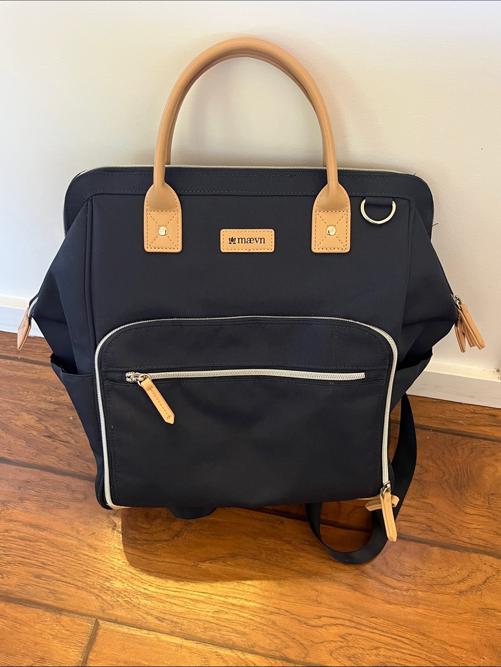 Maevn Navy Tote-Style Clinical Backpack with Tan Trim